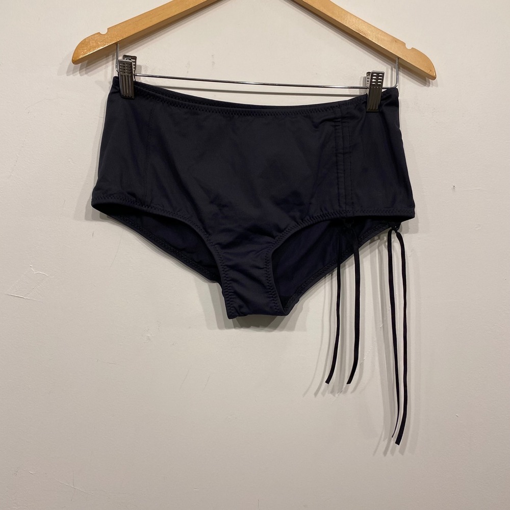 Malia Mills Alice High Waisted Bikini Bottoms Black Side Tie Tassels Size 8 NEW